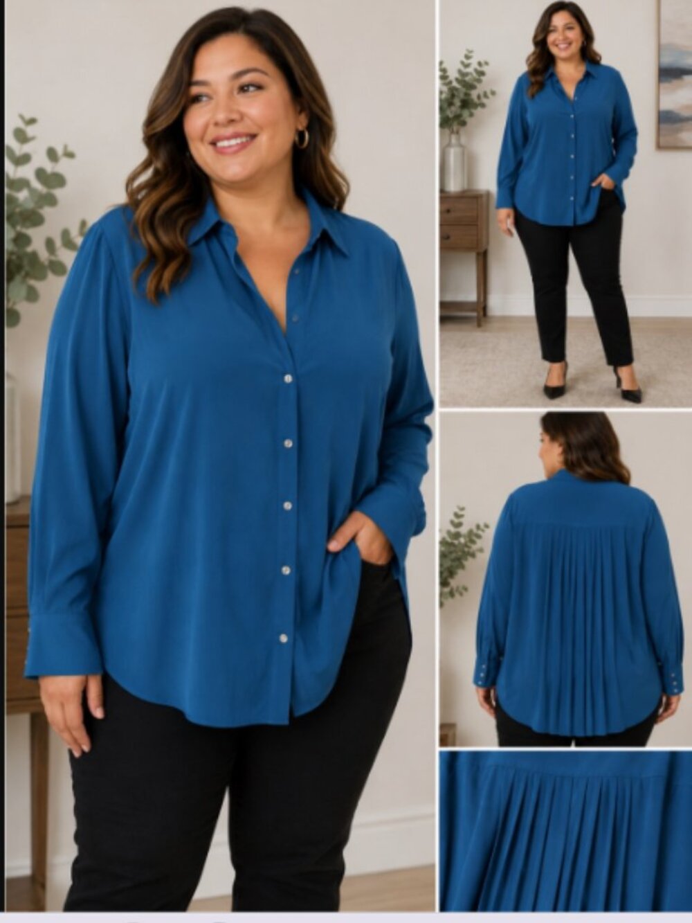 Chicos  Teal Pleated Back Button Down Tunic Shirt Flowy Size Chicos 3/XL